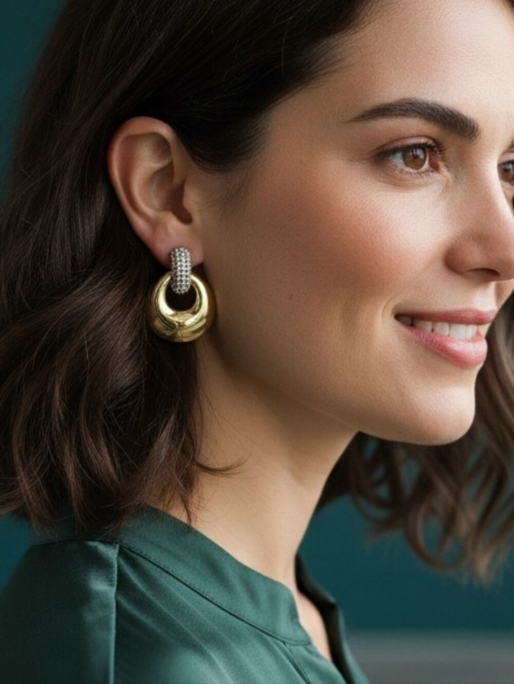 LOFT Gold Pave Hoop Drop Earrings with Rhinestone Accents